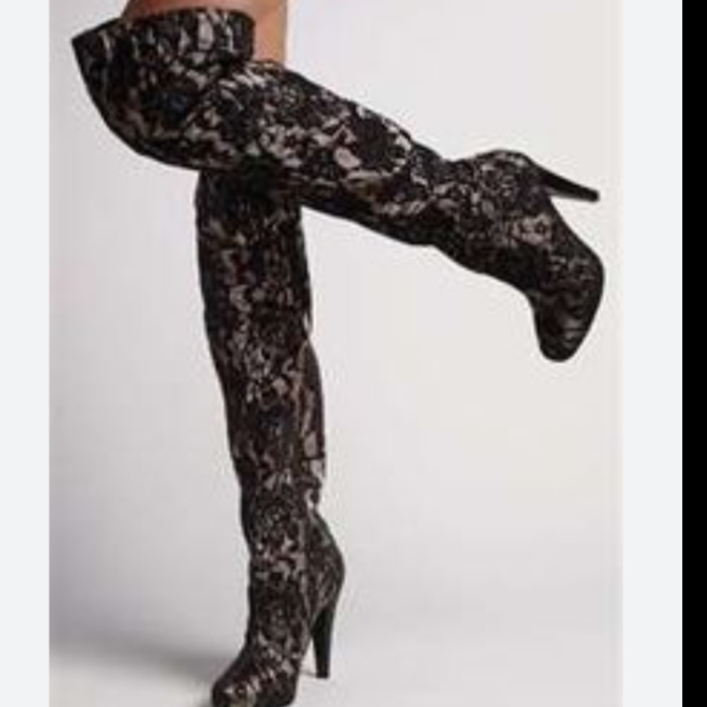Colin Stuart Black Lace Over The Knee Stiletto Heeled Boots
